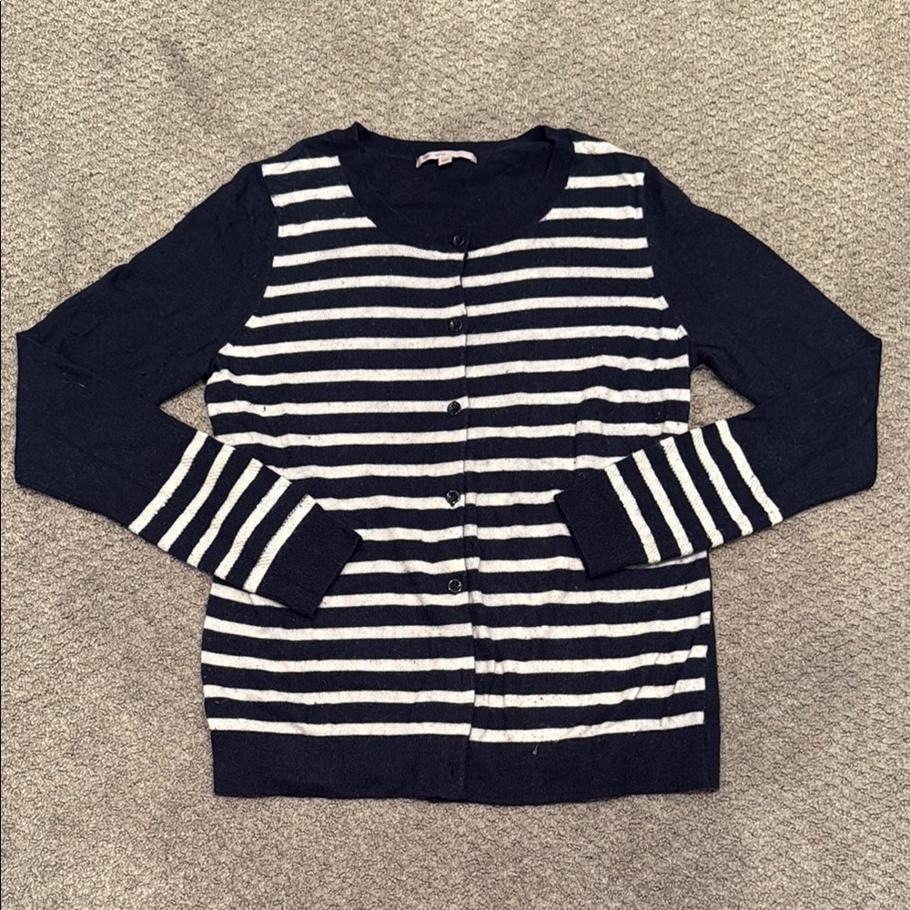 GAP - Blue and White Striped Merino Wool Cardigan with Sequins